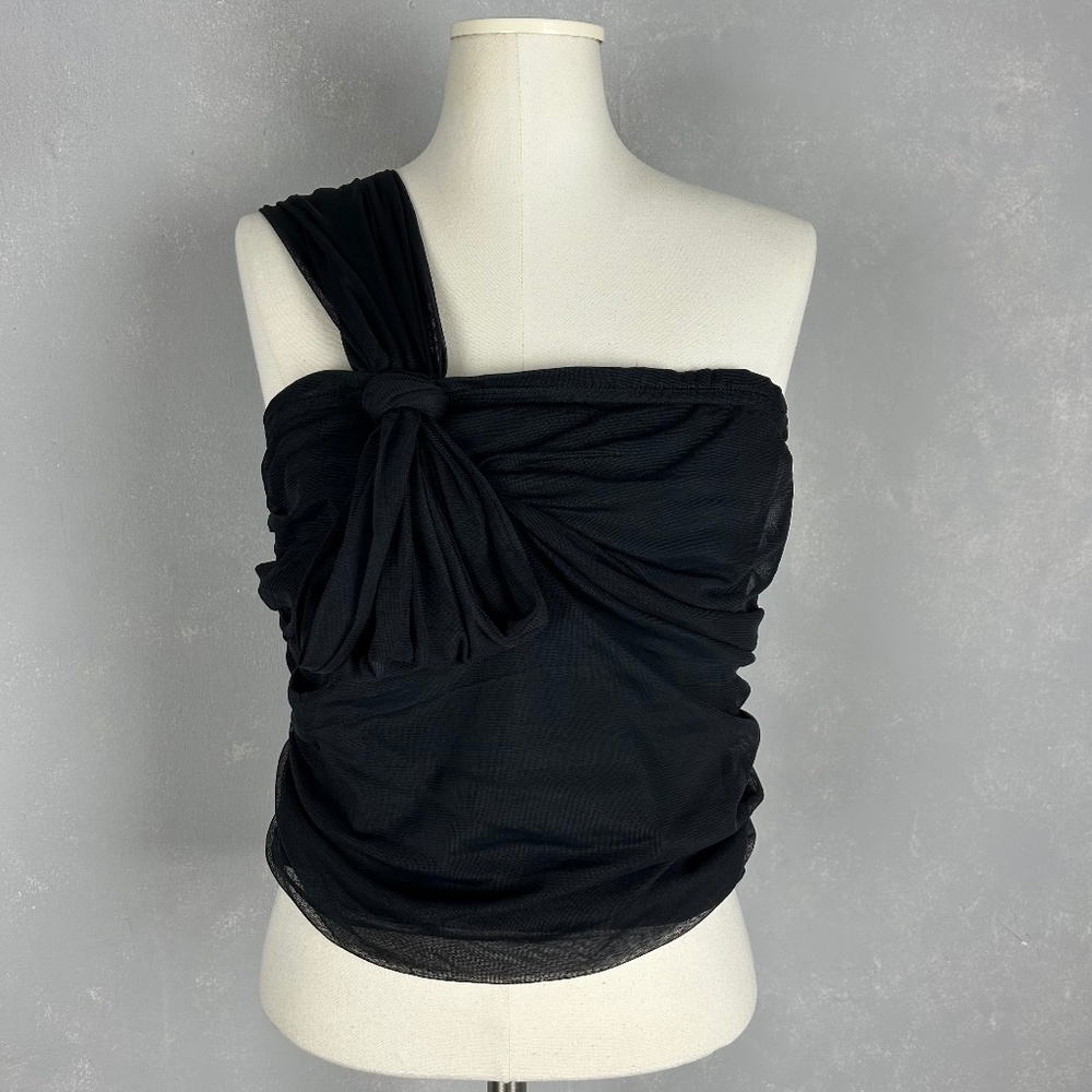 Anthropologie Maeve top size L black tulle bow one shoulder cropped stretchy